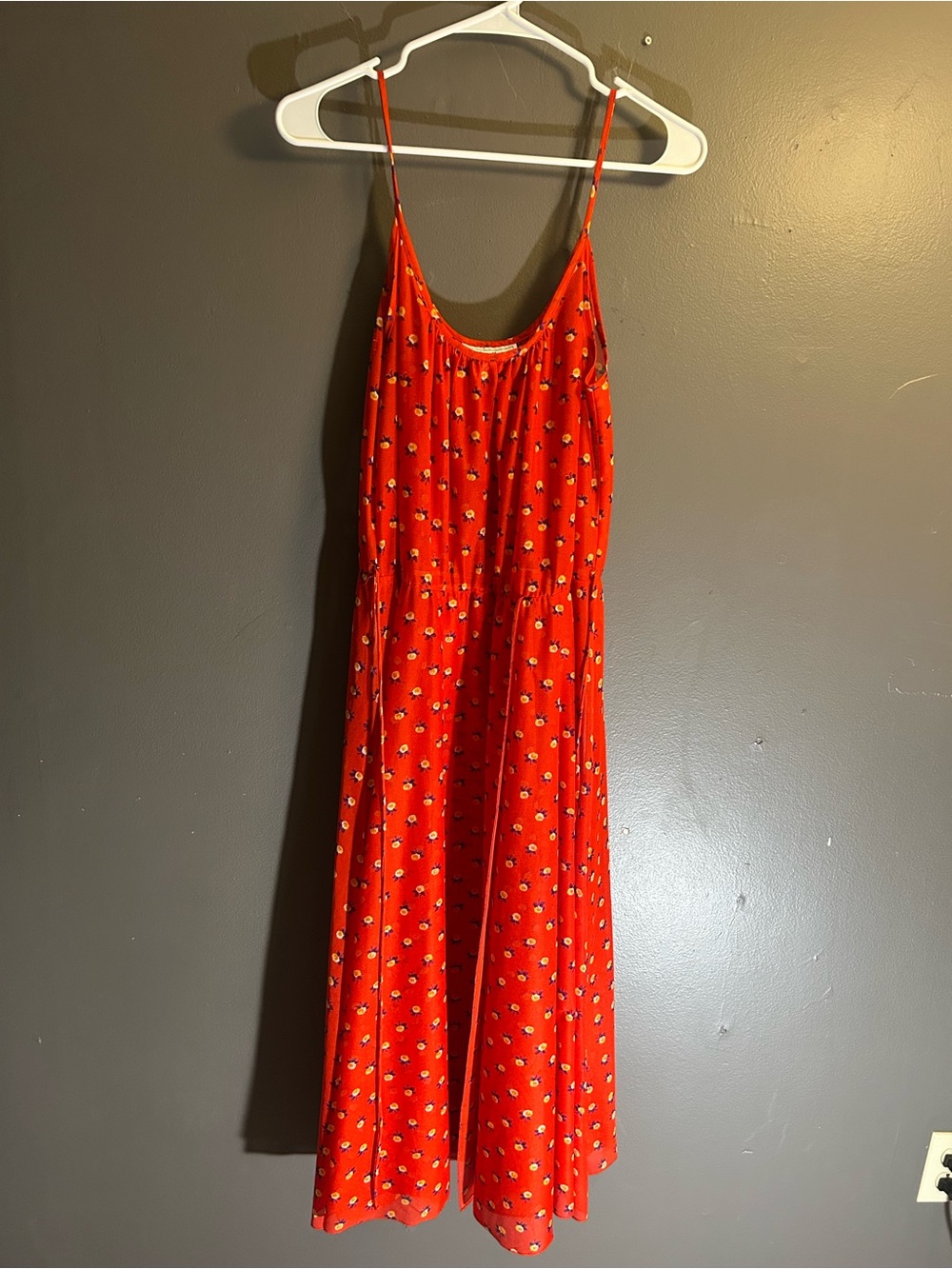 Vintage Ann Marie California Red Floral Spaghetti-Strap Dress 1980s
